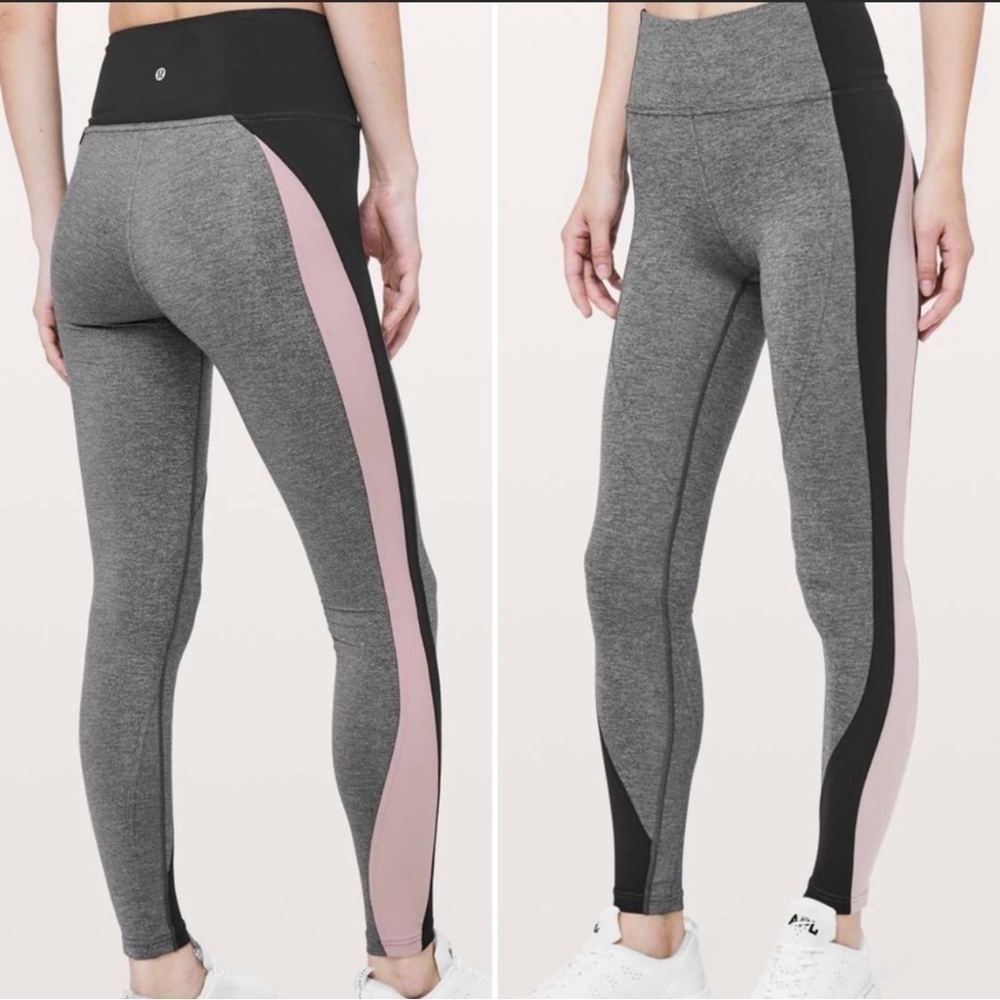 Lululemon Get Going Train Tight 28” Heathered Black Smoky Blush Leggings Size 6